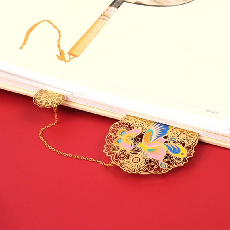 故宮文創(chuàng) 花間迷蝶晴空啼鳥金屬書簽 仿琺瑯創(chuàng)意銅質(zhì)書夾 送禮禮品禮物 花間迷蝶金屬書簽