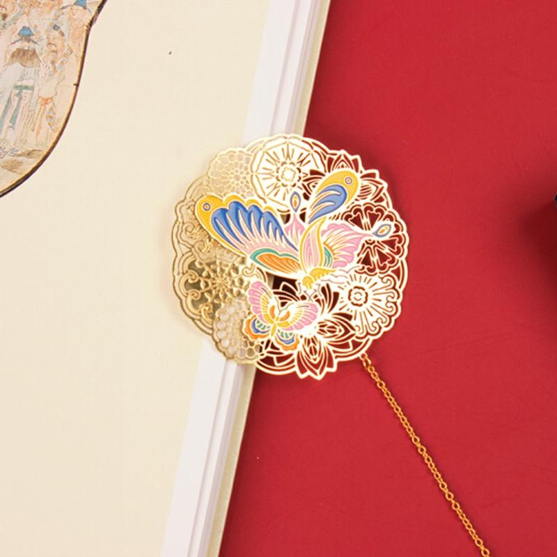 故宮文創(chuàng) 花間迷蝶晴空啼鳥金屬書簽 仿琺瑯創(chuàng)意銅質(zhì)書夾 送禮禮品禮物 花間迷蝶金屬書簽