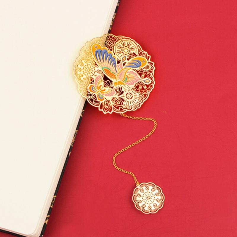 故宮文創(chuàng) 花間迷蝶晴空啼鳥金屬書簽 仿琺瑯創(chuàng)意銅質(zhì)書夾 送禮禮品禮物 花間迷蝶金屬書簽