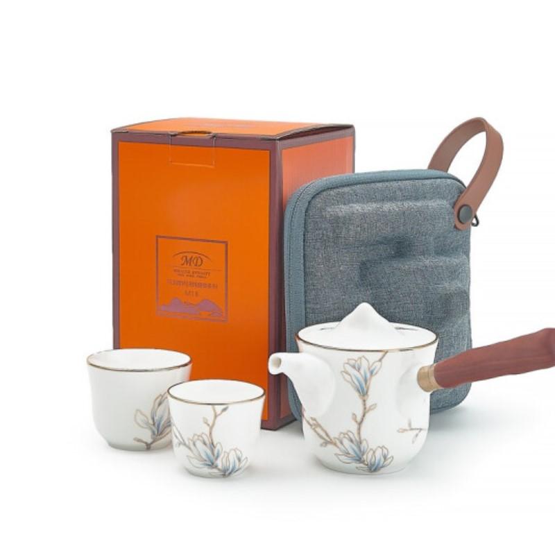 瑪戈隆特 進博盛宴一壺兩杯便攜旅行茶具套裝 骨瓷家用功夫茶具快客杯 禮盒裝