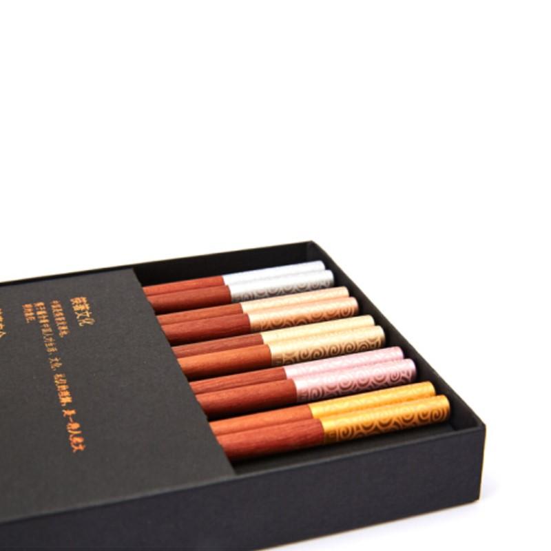 清樸堂 彩金祥云筷·五雙裝 紅檀木圓 彩金祥云5雙裝 