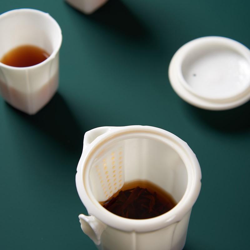 如意簡茶組白玉瓷茶器 一器兩杯