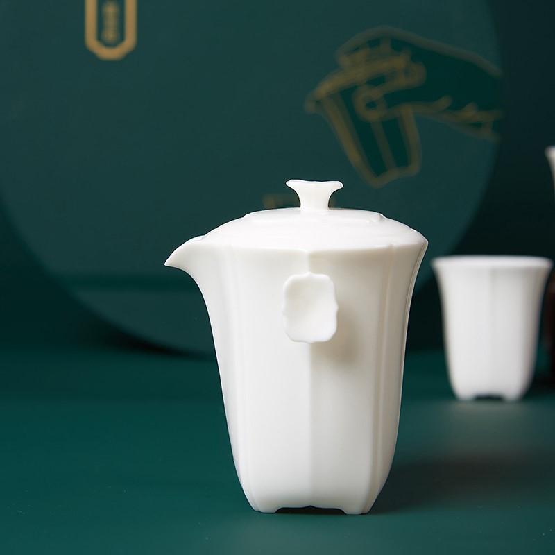 如意簡茶組白玉瓷茶器 一器兩杯