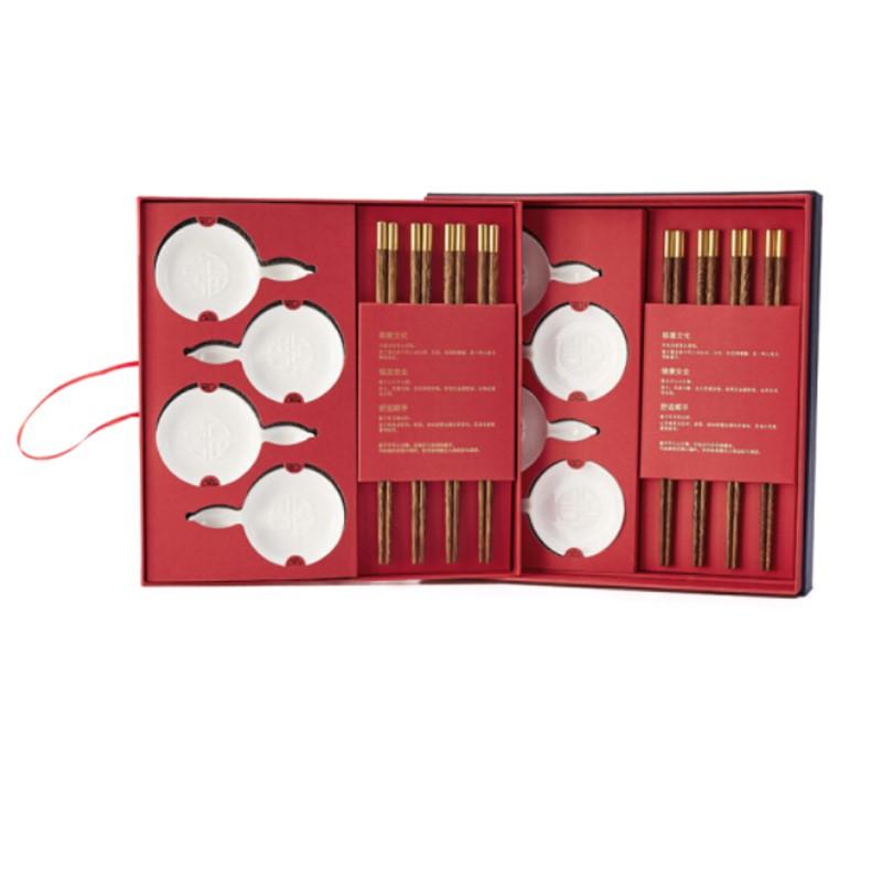 清樸堂 大四喜雙層 節(jié)日送禮物高檔餐具男生新年節(jié)禮品女創(chuàng)意筷子定制精美小禮品實(shí)用 雞翅翅木圓