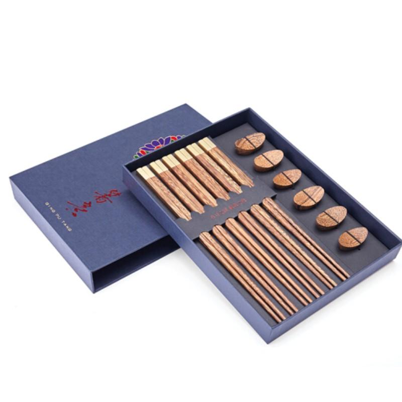 清樸堂 箸意6雙裝 筷子筷架禮物生日高檔禮盒裝日式餐具創(chuàng)意紀念品實用 2.0雞翅木+筷架