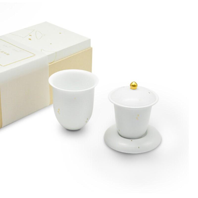 清樸堂 露珠套裝 簡茶器 純手工高白瓷功夫茶具茶杯大號敬茶杯泡茶碗陶瓷杯 