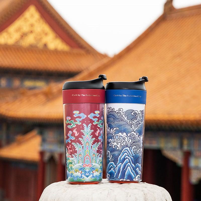 故宮角樓咖啡宮廷隨行杯青花海水江崖隨手杯便攜隔熱水杯350ml 