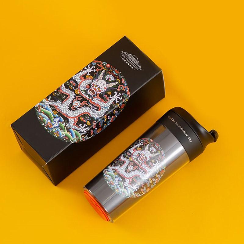 故宮角樓咖啡宮廷隨行杯石青團紋云龍隨手杯便攜隔熱創(chuàng)意水杯禮物