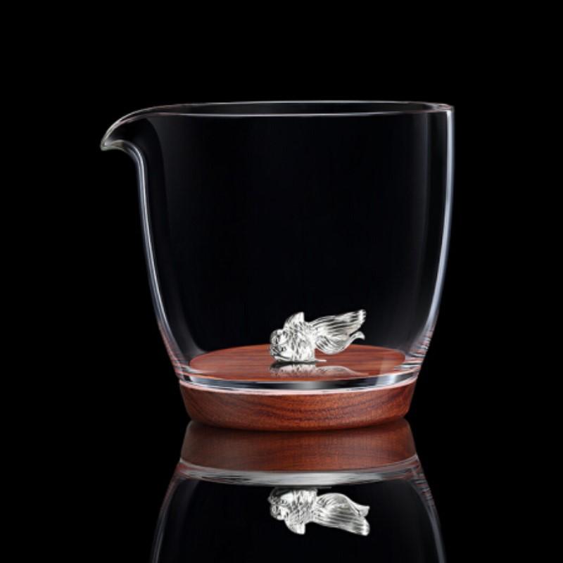 不覺堂木璃公道杯臺灣耐高溫純手工內(nèi)設銀飾茶道配件透明玻璃日式分茶器整套茶具