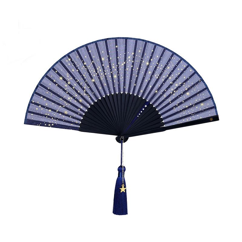 【故宮淘寶】微微風(fēng)簇浪，散作滿河星-燙金星空超薄透女士折扇