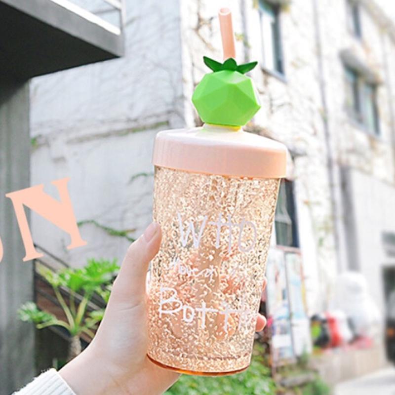 玻璃杯女學生ins風可愛萌網紅水杯清新少女創(chuàng)意水果頭攪拌杯子 藍色 270ml