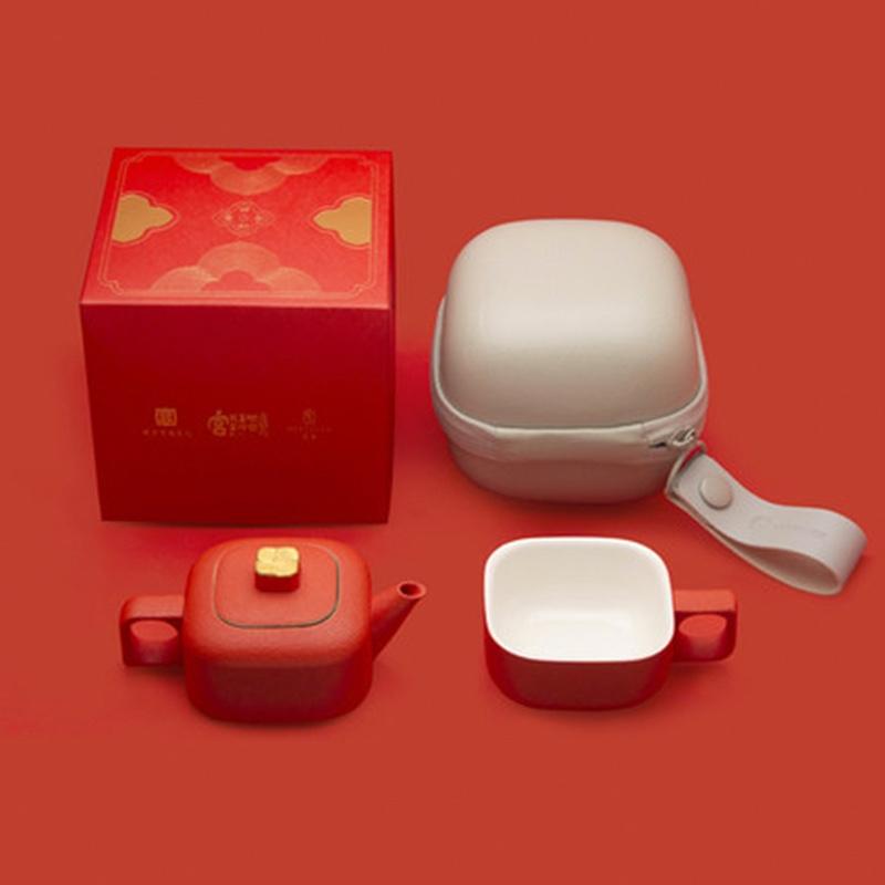 泊喜小巨蛋故宮宮廷文化茶壺套裝禮盒裝旅行茶具快客杯四合如意