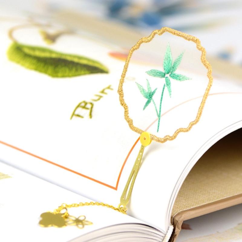 新品古風(fēng)書(shū)簽刺繡diy套件團(tuán)扇蘇繡書(shū)簽文創(chuàng)禮品復(fù)古中國(guó)風(fēng)竹子