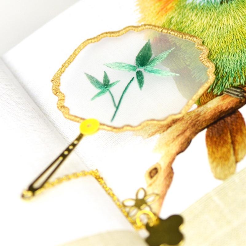 新品古風(fēng)書(shū)簽刺繡diy套件團(tuán)扇蘇繡書(shū)簽文創(chuàng)禮品復(fù)古中國(guó)風(fēng)竹子