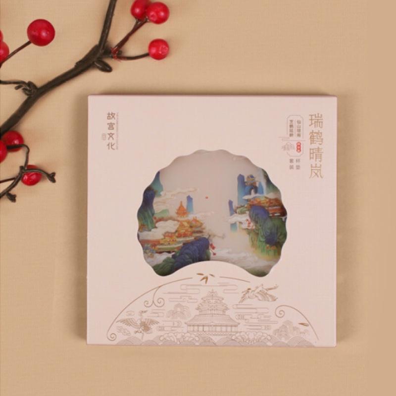 故宮文化 瑞鶴晴嵐杯墊套裝硅膠杯墊家居用品 文創(chuàng)禮品 生日紀念日母親節(jié)禮物 瑞鶴晴嵐 杯墊套裝