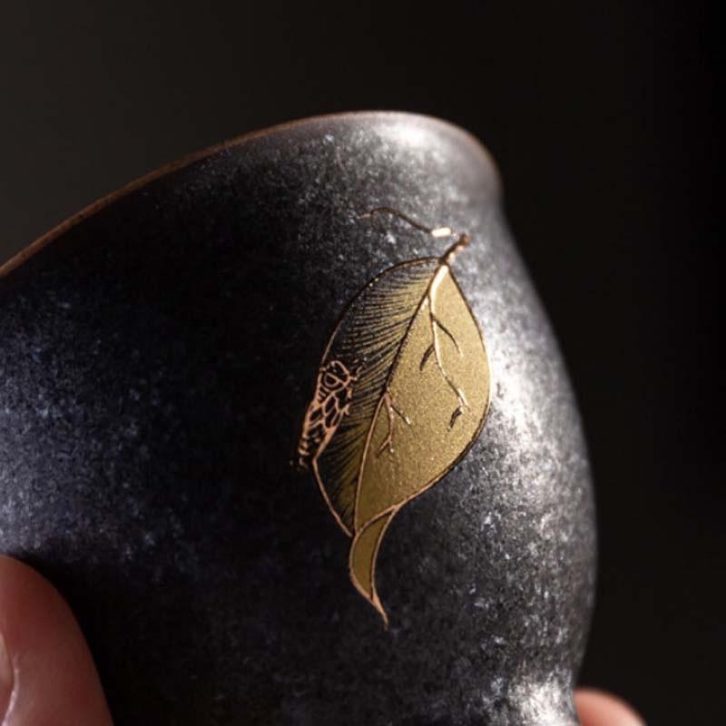 容山堂景致金枝玉葉銀斑釉蓋碗茶杯大號復古家用泡茶功夫茶具套裝 金枝玉葉銀斑描金茶杯-斗杯