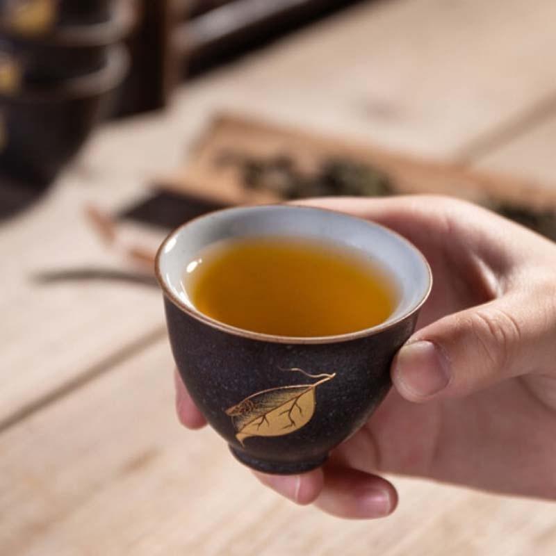 容山堂景致金枝玉葉銀斑釉蓋碗茶杯大號復古家用泡茶功夫茶具套裝 金枝玉葉銀斑描金茶杯-斗杯