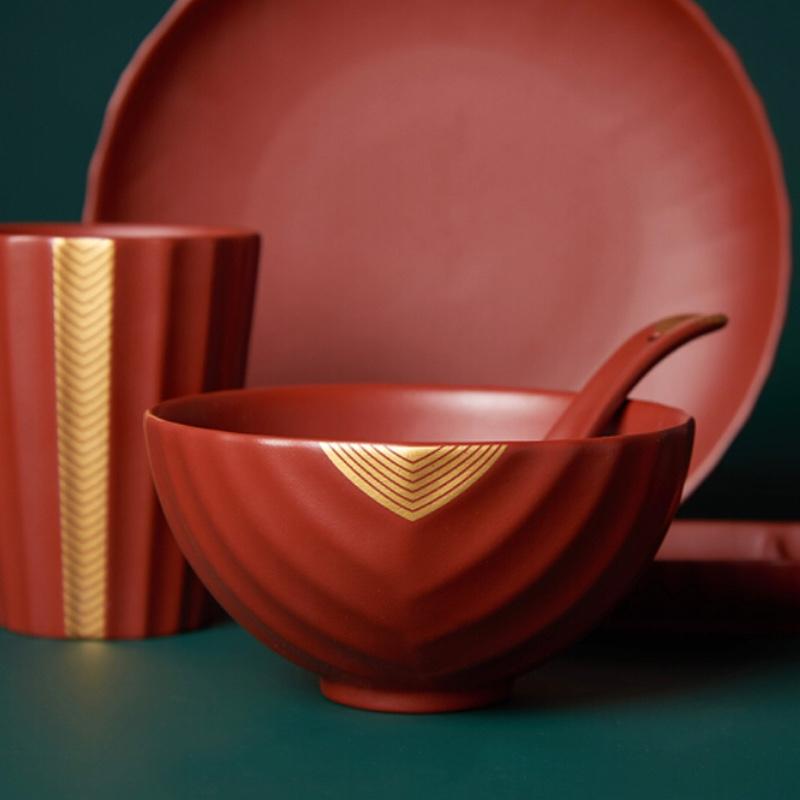 清樸堂文心高檔紫砂碗筷組合食器家用簡約2人吃飯中國風餐具 一人組