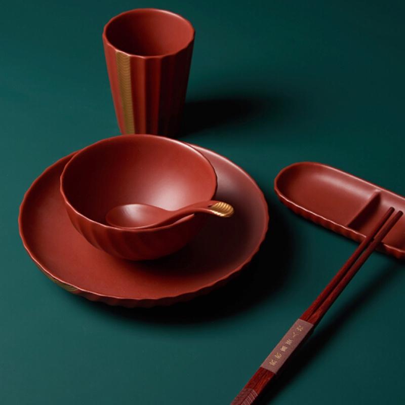 清樸堂文心高檔紫砂碗筷組合食器家用簡約2人吃飯中國風餐具 一人組