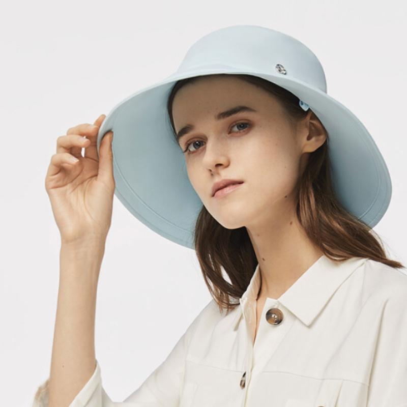 蕉下 遮陽帽女防紫外線防曬防護帽沙灘可折疊加寬帽檐遮陽帽 輕薄漁夫帽-霜草藍 均碼