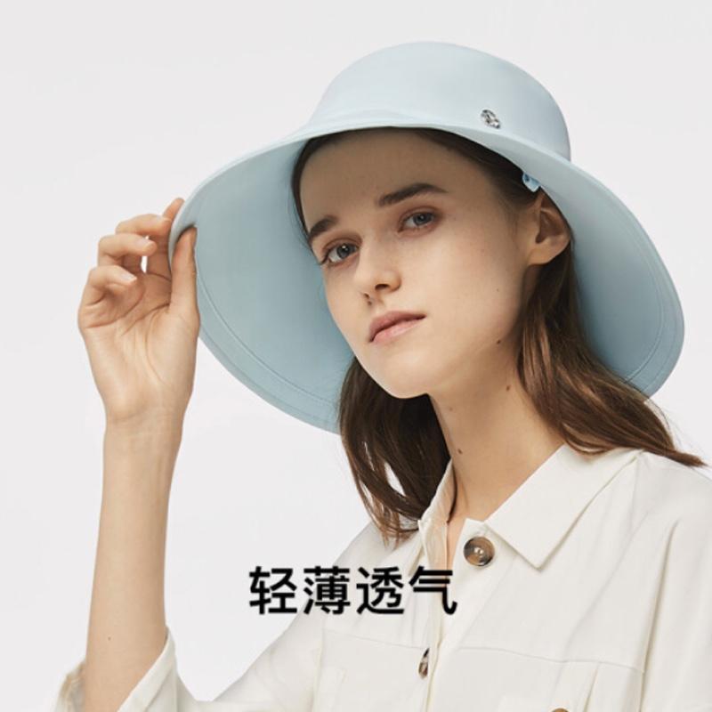 蕉下 遮陽帽女防紫外線防曬防護帽沙灘可折疊加寬帽檐遮陽帽 輕薄漁夫帽-霜草藍 均碼
