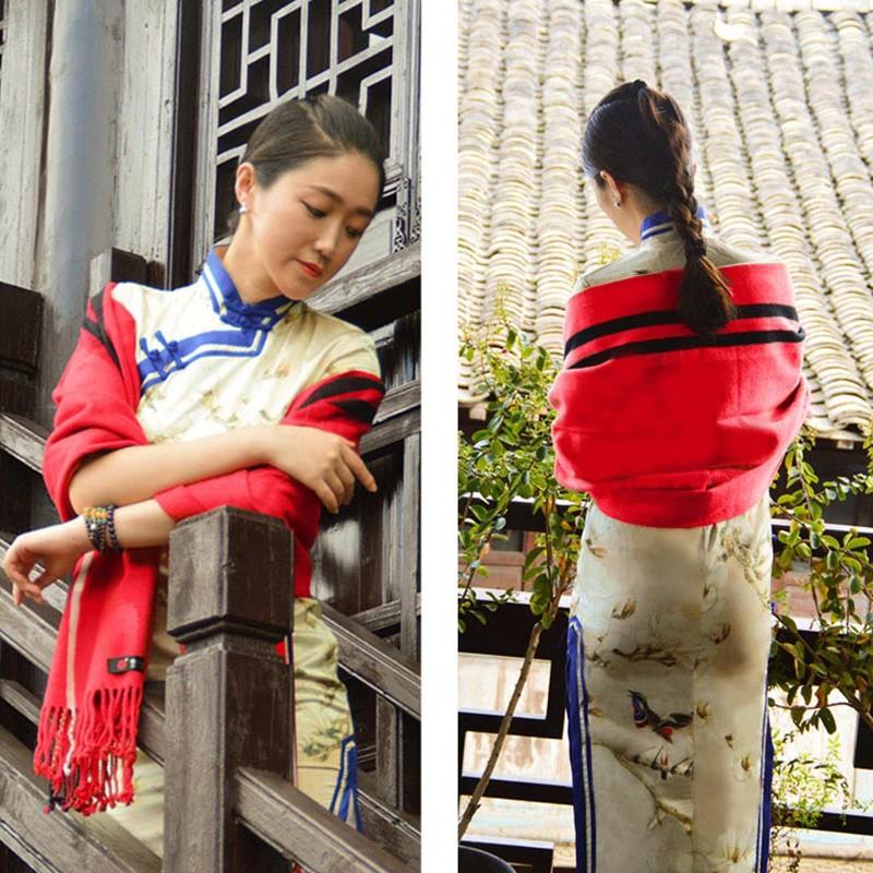 金加灜蠶絲棉紅色披肩圍巾