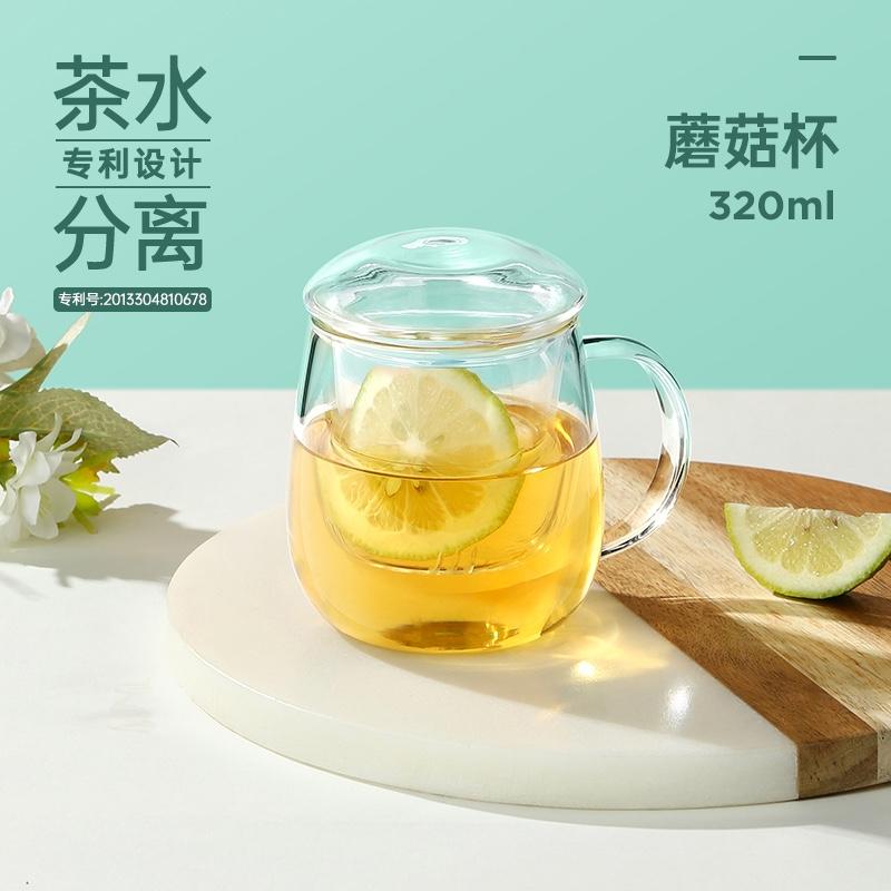 物生物過濾玻璃杯家用茶水分離泡茶杯女透明帶把花茶夏季水杯子