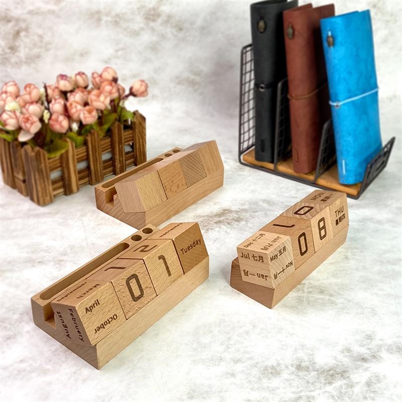 清木集市木藝擺件萬年歷