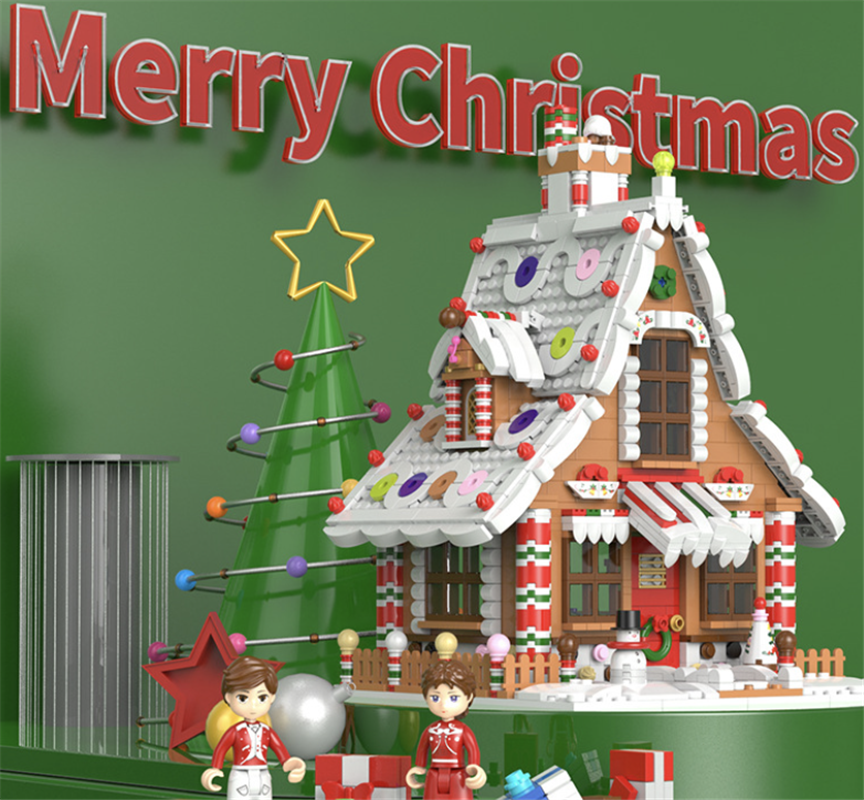 圣誕老人姜餅屋城堡音樂盒拼裝積木