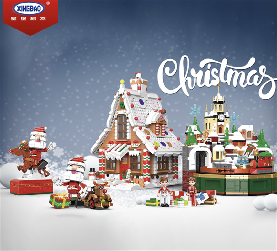 圣誕老人姜餅屋城堡音樂盒拼裝積木