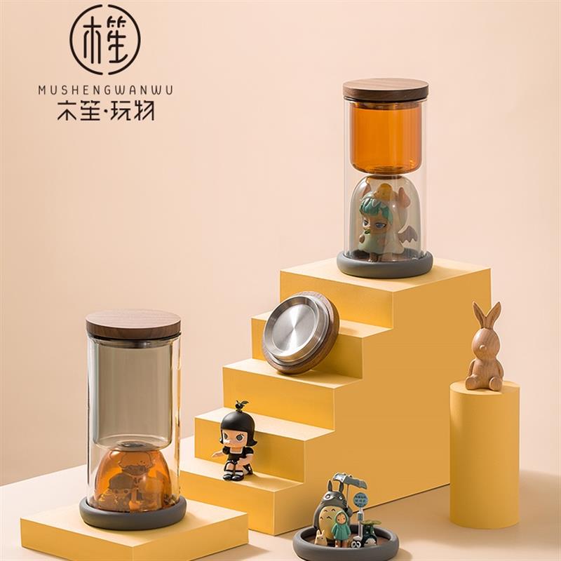 木笙玩物設(shè)計(jì)風(fēng)水杯雙層隔熱玻璃杯桌面盲盒收藏展示杯子女生可愛(ài)