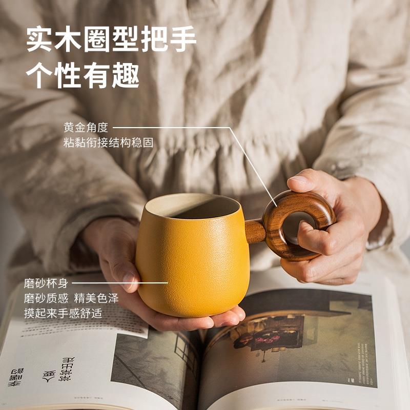 木笙玩物創(chuàng)意日式馬克杯帶蓋水杯設(shè)計(jì)感小眾大容量陶瓷咖啡杯子