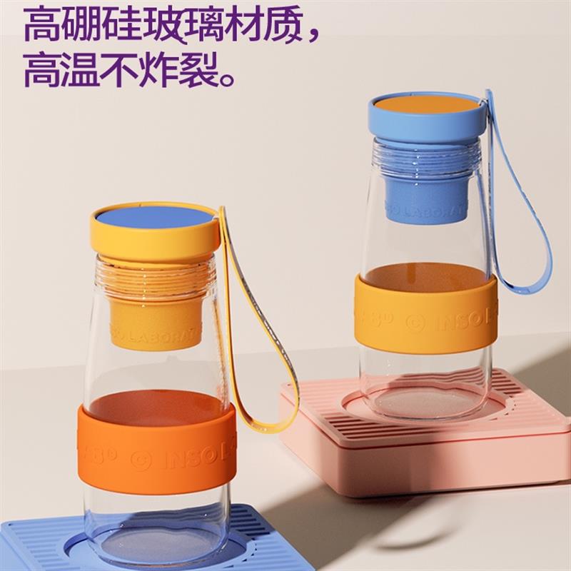 chakolab牛奶玻璃隨行杯耐高溫可愛大容量茶水分離茶杯大肚水杯子