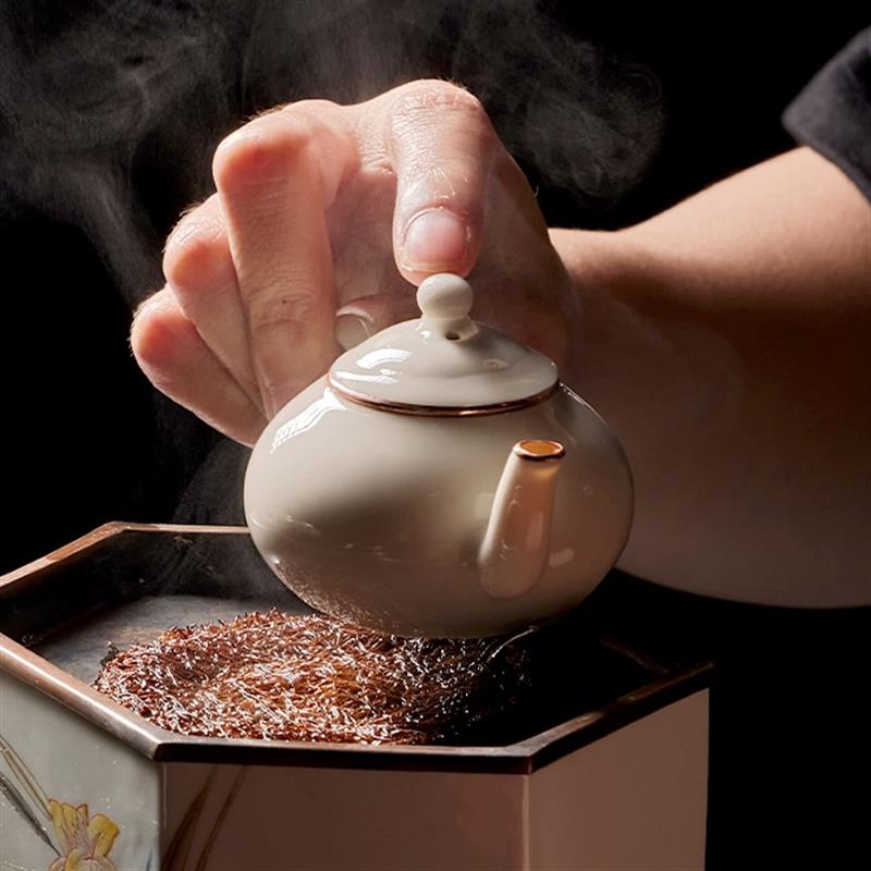 學(xué)古|金線孟臣?jí)?陶瓷壺紫銅包邊梨形壺工夫茶器