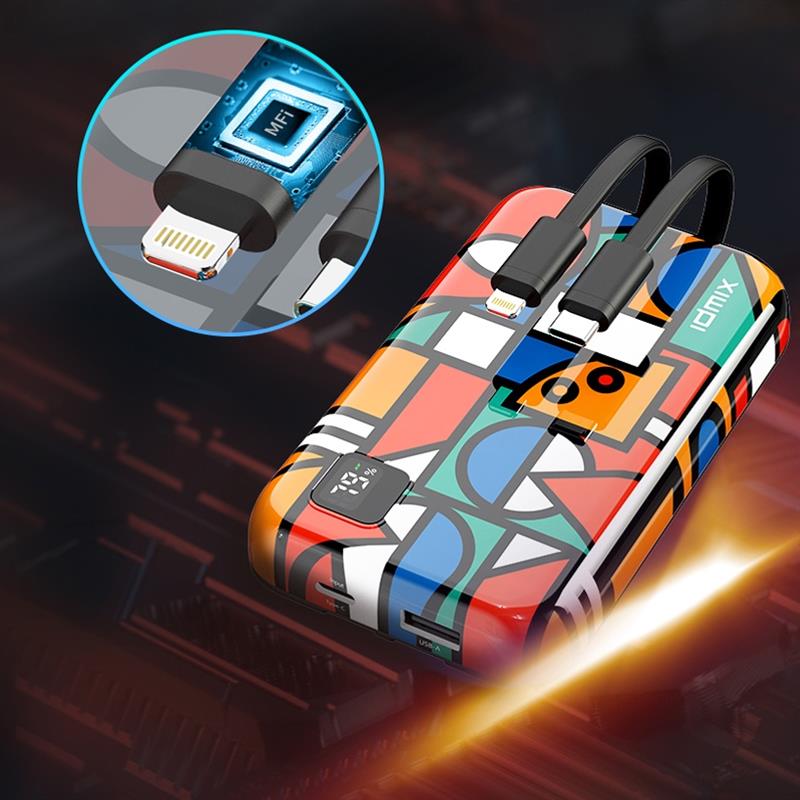 idmix帶線充電寶飛機可攜帶10000毫安PD20W快充移動電源蘋果MFi認證適用于iPhone15系列華為小米手機