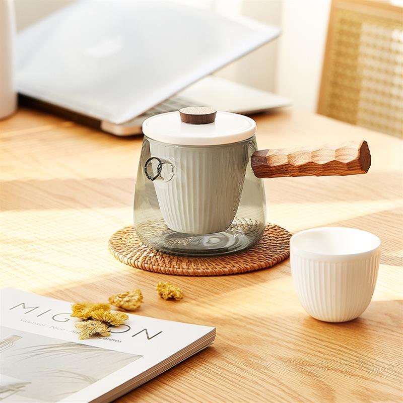 木笙玩物側(cè)把茶壺家用陶瓷過濾煮茶壺耐熱玻璃防燙泡茶壺茶水分離