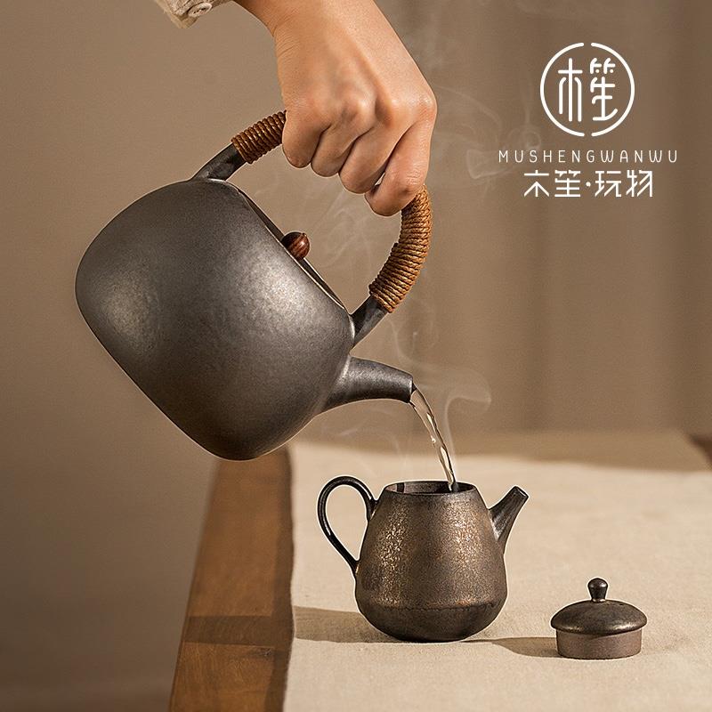 木笙玩物圍爐煮茶壺復(fù)古陶瓷功夫茶具燒水壺小型煮茶器中式提梁壺