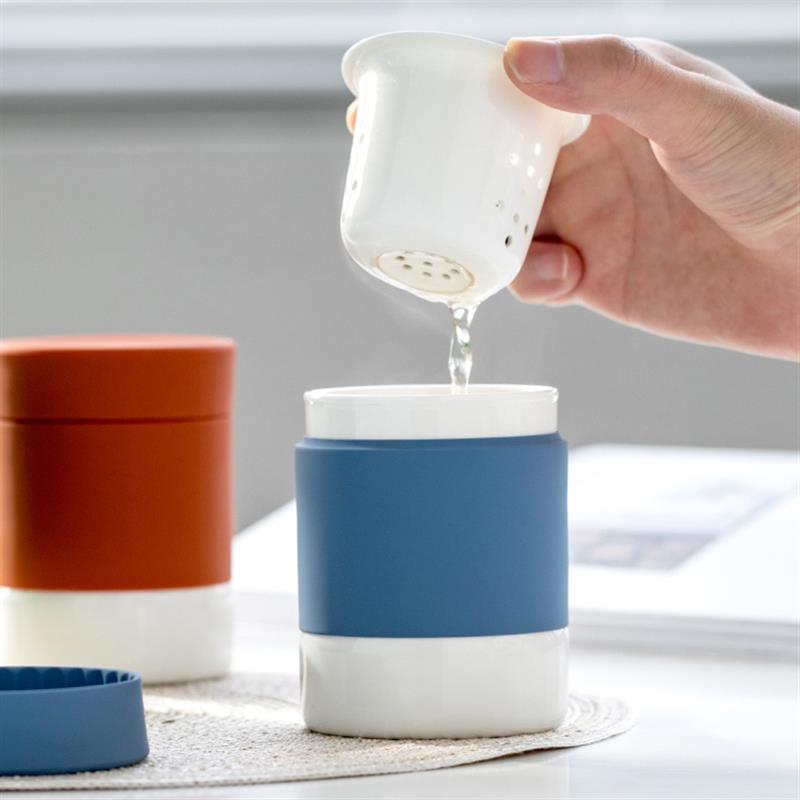 原初格物悅杯辦公室泡茶杯茶水分離快客杯旅行茶具便攜式陶瓷水杯