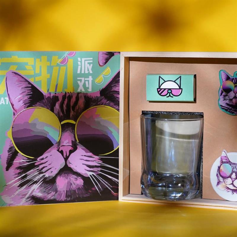 寵物派對(duì)貓腳杯不銹鋼冰塊貓樹(shù)脂冰箱貼貓亞克力吊牌