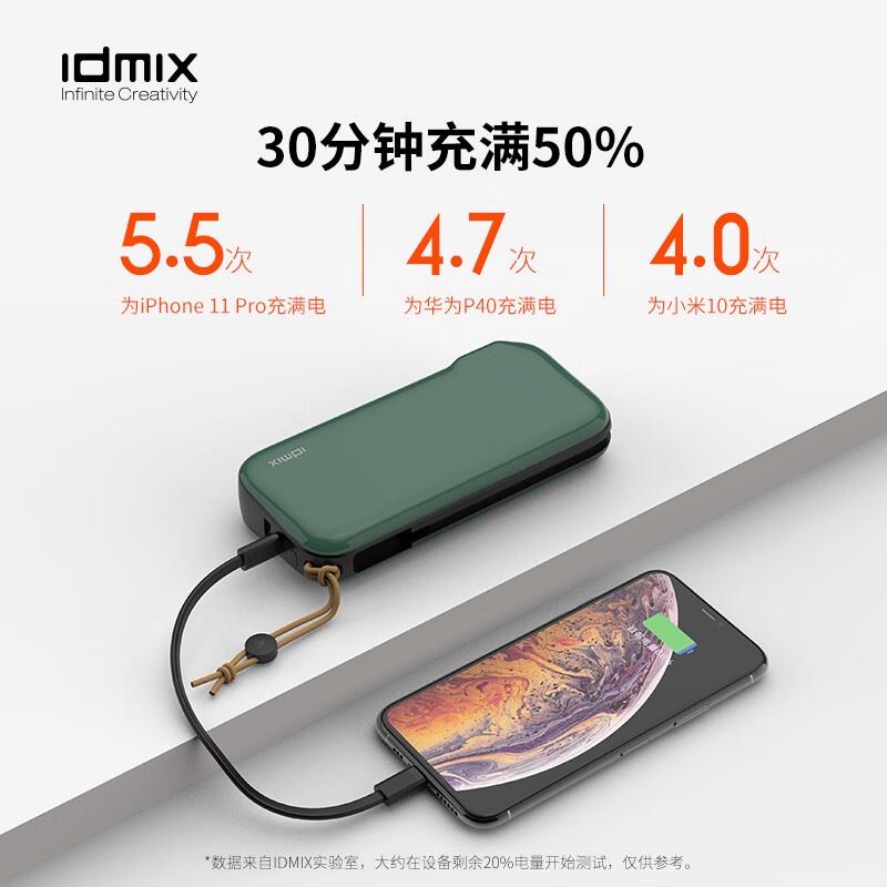 IDMIX 氮化鎵充電寶PD65W快充帶插頭 20000毫安時(shí)大容量移動(dòng)電源30W輸出