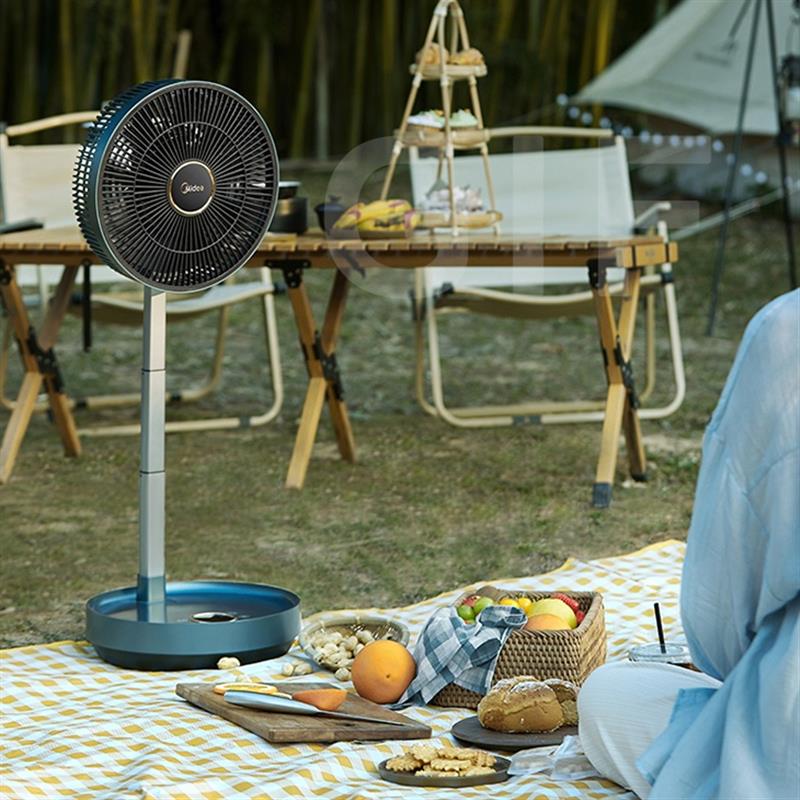 美的落地電風(fēng)扇折疊循環(huán)扇多功能輕音伸縮家用戶外露營充電臺式