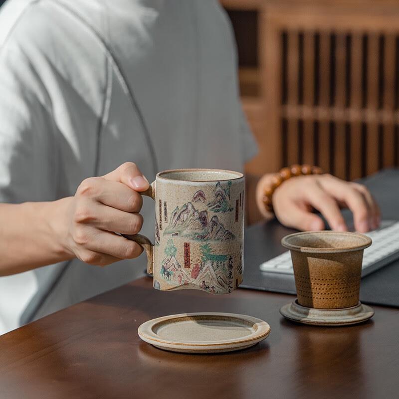 萬仟堂（Edenus）辦公杯 陶瓷 敦煌系列男女辦公室咖啡杯學(xué)生茶杯水杯子 千山萬水A
