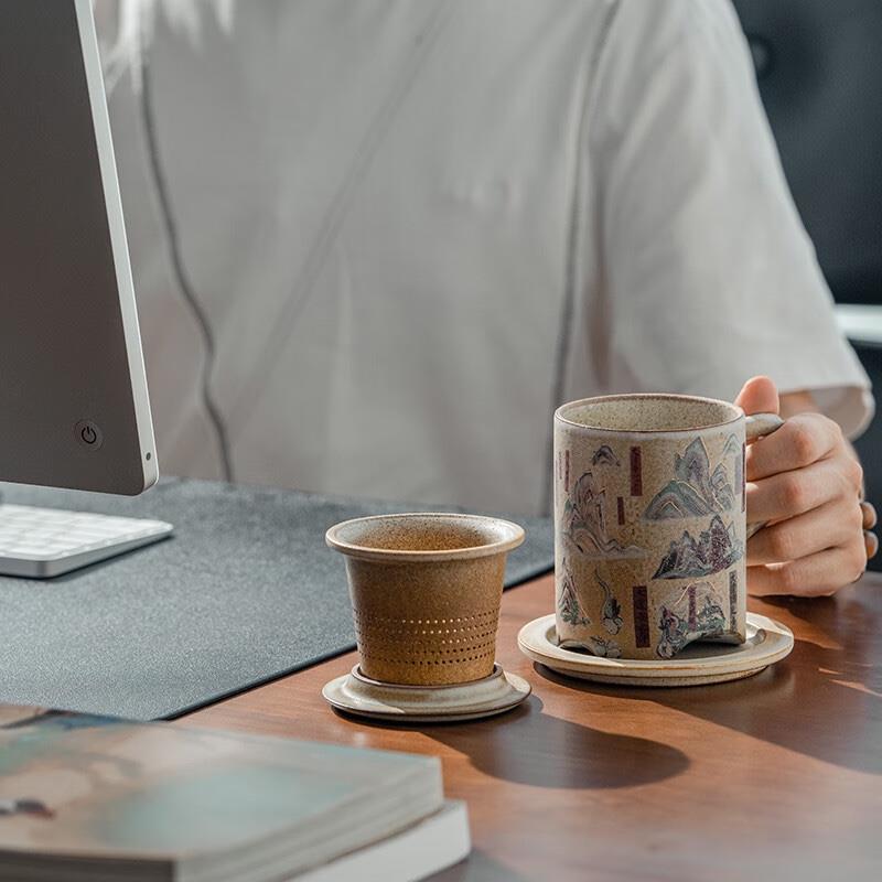 萬仟堂（Edenus）辦公杯 陶瓷 敦煌系列男女辦公室咖啡杯學(xué)生茶杯水杯子 千山萬水A