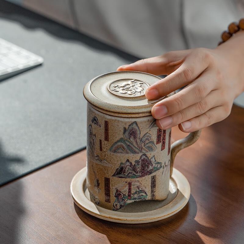 萬仟堂（Edenus）辦公杯 陶瓷 敦煌系列男女辦公室咖啡杯學(xué)生茶杯水杯子 千山萬水A