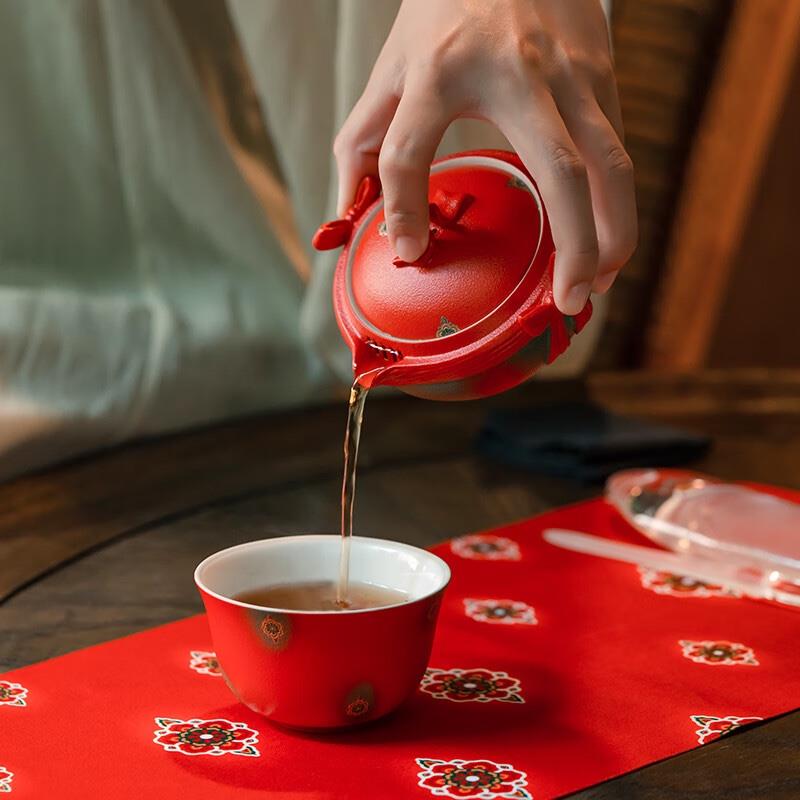 萬(wàn)仟堂旅行茶具 高檔陶瓷便攜戶外茶具泡茶套裝一壺二杯特供款