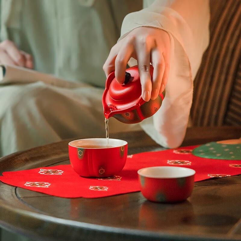 萬仟堂（Edenus） 唐宮夜宴聯(lián)名旅行茶具套裝 陶瓷帶包 便攜式戶外茶具泡茶自用 