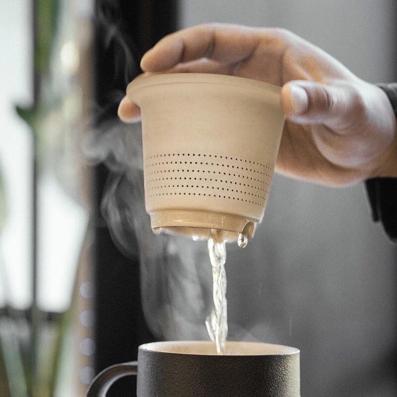 萬仟堂（Edenus）高檔辦公杯 陶瓷杯男士水杯茶水分離馬克杯帶濾網(wǎng)