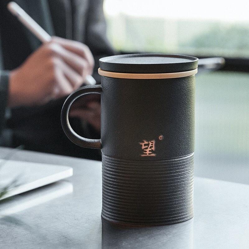萬仟堂（Edenus）高檔辦公杯 陶瓷杯男士水杯茶水分離馬克杯帶濾網(wǎng)